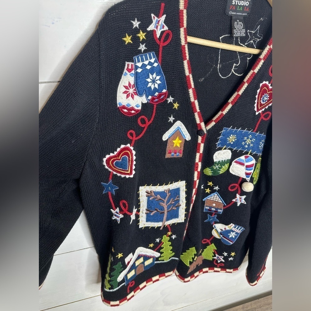Vintage Studio Fa La La Embroidered Christmas Novelty Sweater Women's-Size 1X - Picture 3 of 8